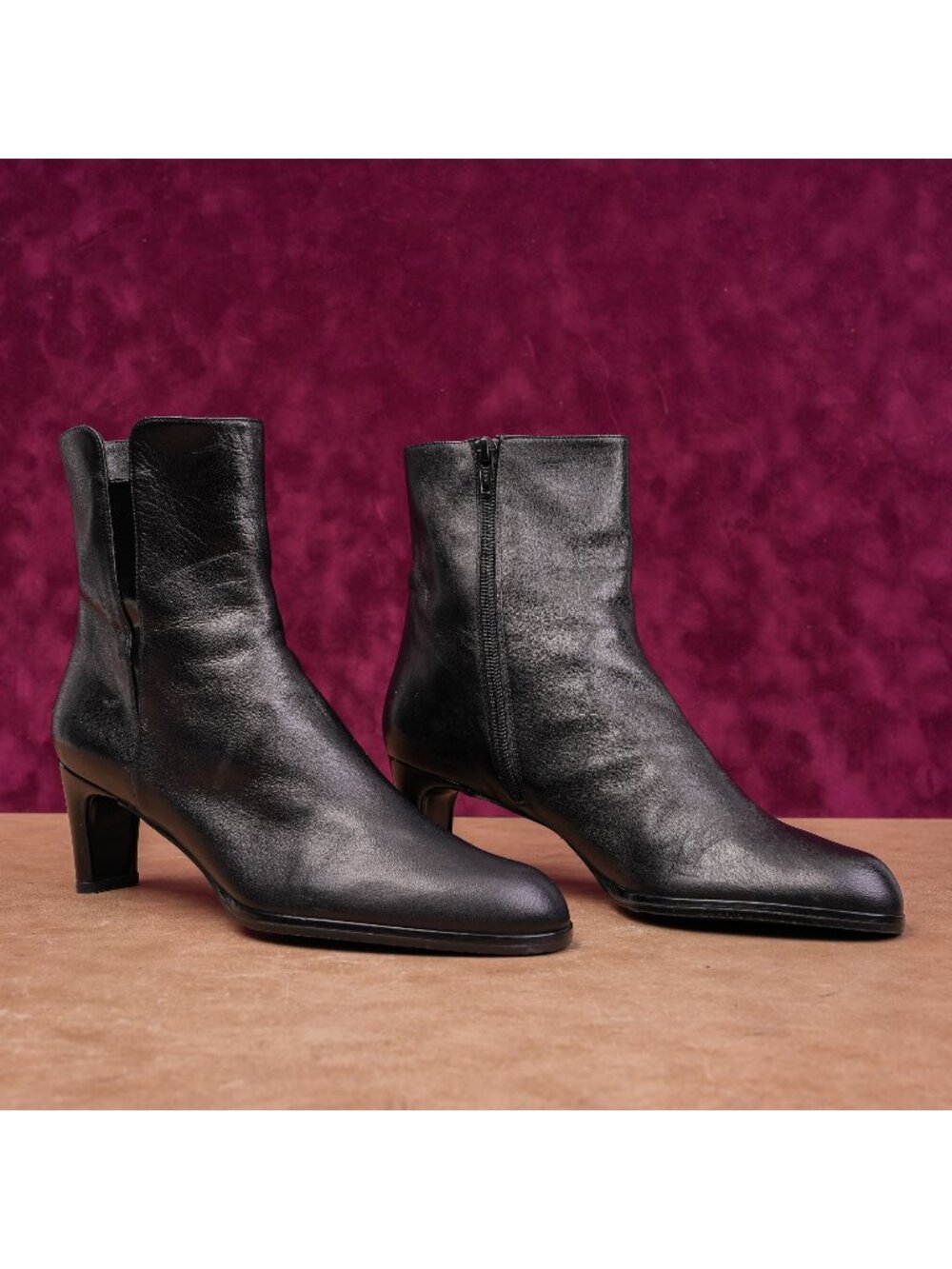 Stuart Weitzman Women Black Leather Vintage Retro 90s Zip Ankle Boots sz 8.5